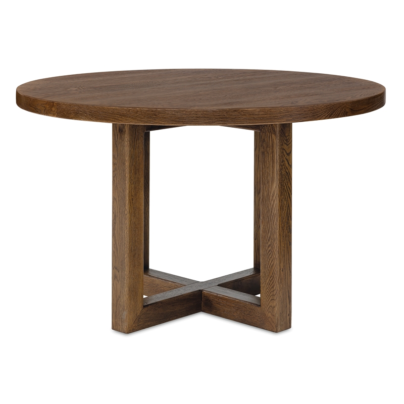 Bowery Hill 48in Round Pedestal Dining Table in Rustic Brown Wood