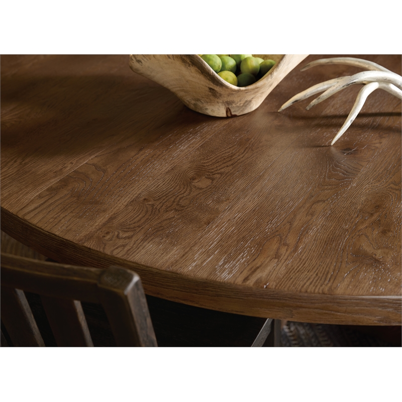 Bowery Hill 72in Round Pedestal Dining Table in Rustic Brown Wood