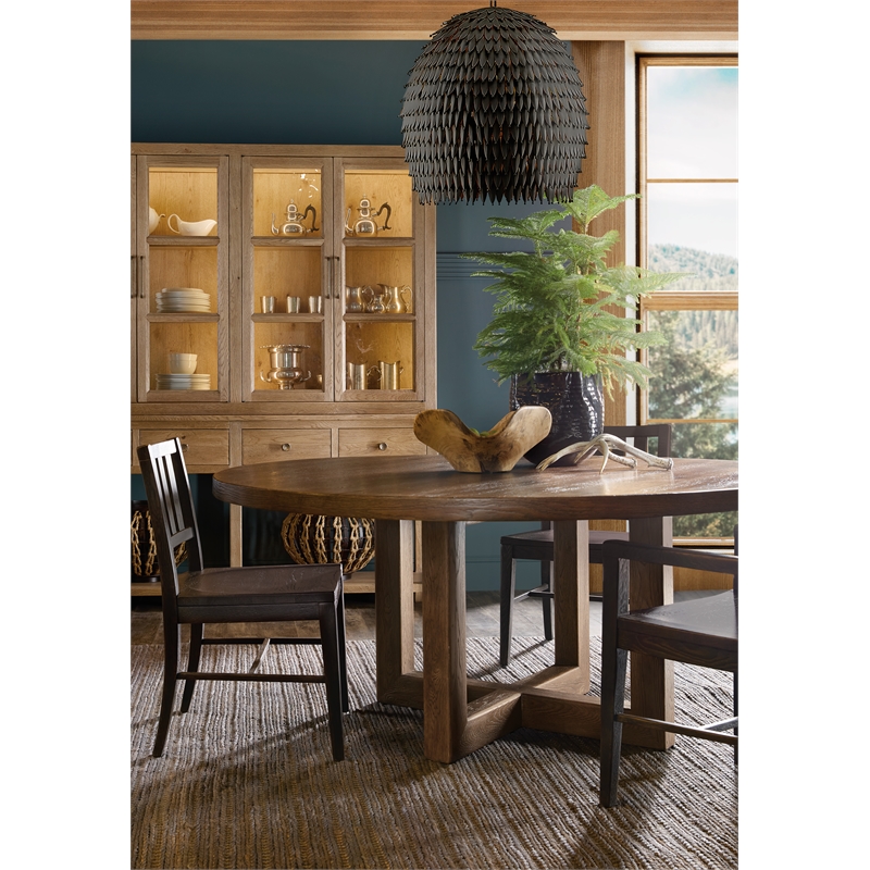 Bowery Hill 72in Round Pedestal Dining Table in Rustic Brown Wood