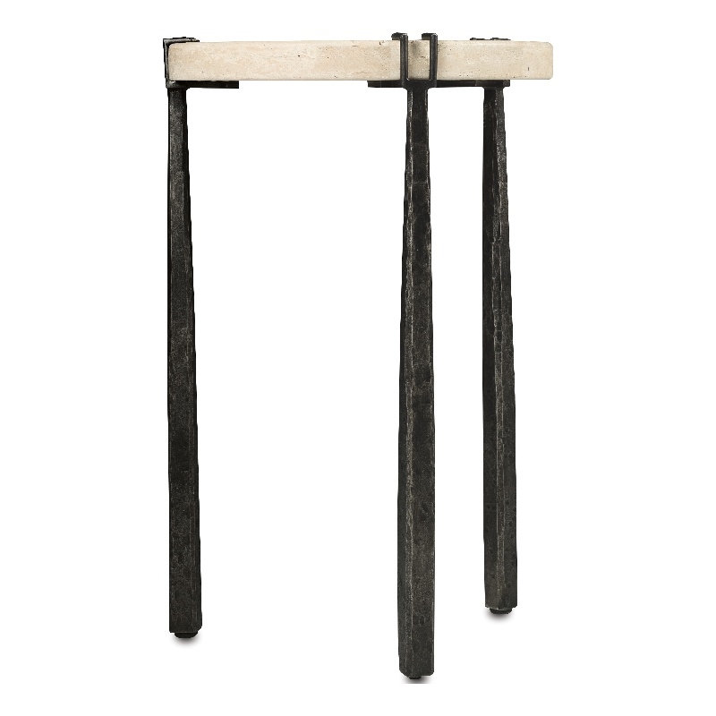 Bowery Hill Metal Spot Accent Table with Stone Top in Gray Finish