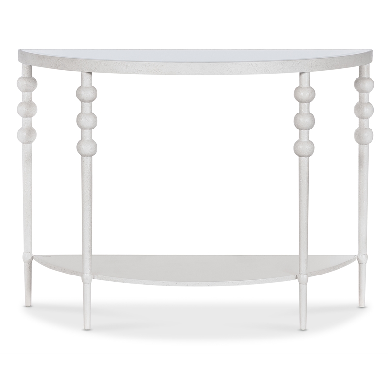 Bowery Hill Demilune Console with Glass Top in Cream Resin Finish
