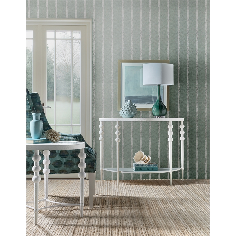 Bowery Hill Demilune Console with Glass Top in Cream Resin Finish