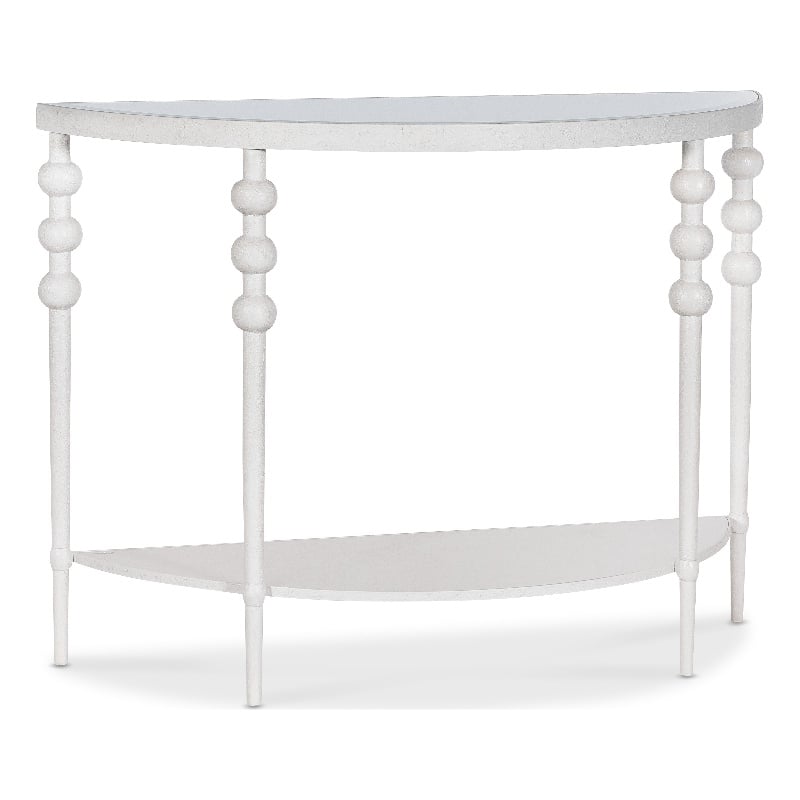 Bowery Hill Demilune Console with Glass Top in Cream Resin Finish