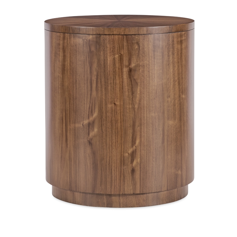 Bowery Hill Round Nightstand with Touch-Latch Doors in Medium Wood