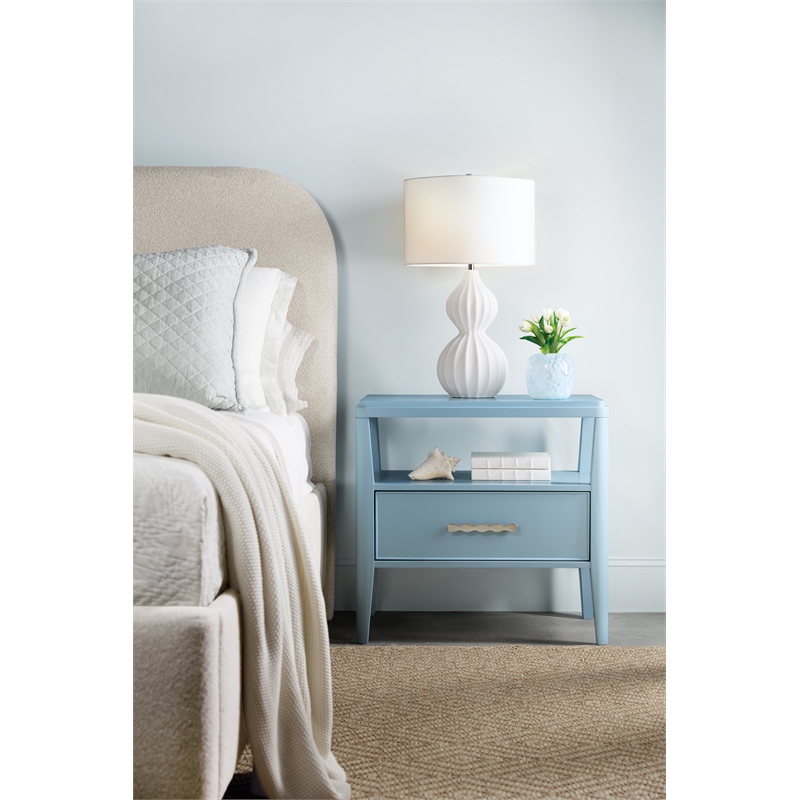 Bowery Hill 1-Drawer Nightstand with Open Shelf in Blue Wood