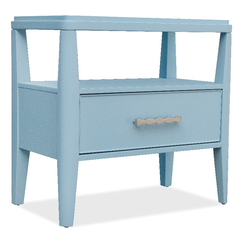 Bowery Hill 1-Drawer Nightstand with Open Shelf in Blue Wood
