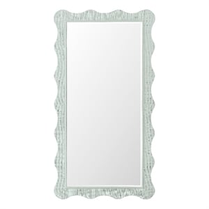 Bowery Hill Scalloped Leaner Mirror with Raffia Frame in Blue
