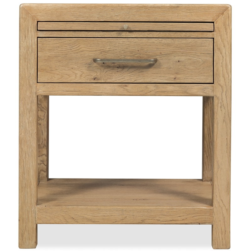 Bowery Hill 1-Drawer Nightstand with Pull-Out Shelf in Light Brown