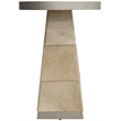 Bowery Hill Travertine Spot Table with Hide Base in Brown Leather