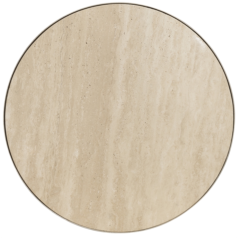 Bowery Hill Travertine Spot Table with Hide Base in Brown Leather