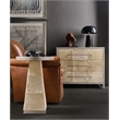 Bowery Hill Travertine Spot Table with Hide Base in Brown Leather
