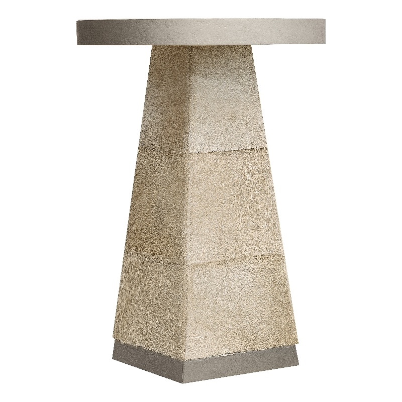 Bowery Hill Travertine Spot Table with Hide Base in Brown Leather