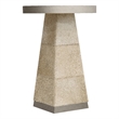 Bowery Hill Travertine Spot Table with Hide Base in Brown Leather