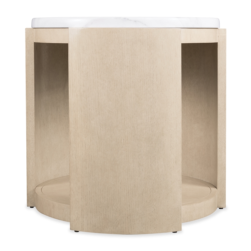 Bowery Hill Round Side Table with Volakas Stone Top in Light Brown