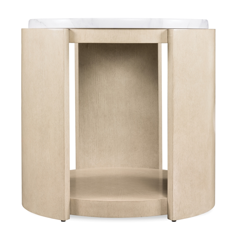 Bowery Hill Round Side Table with Volakas Stone Top in Light Brown