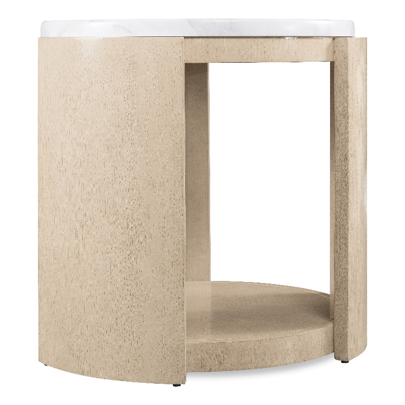 Bowery Hill Round Side Table with Volakas Stone Top in Light Brown