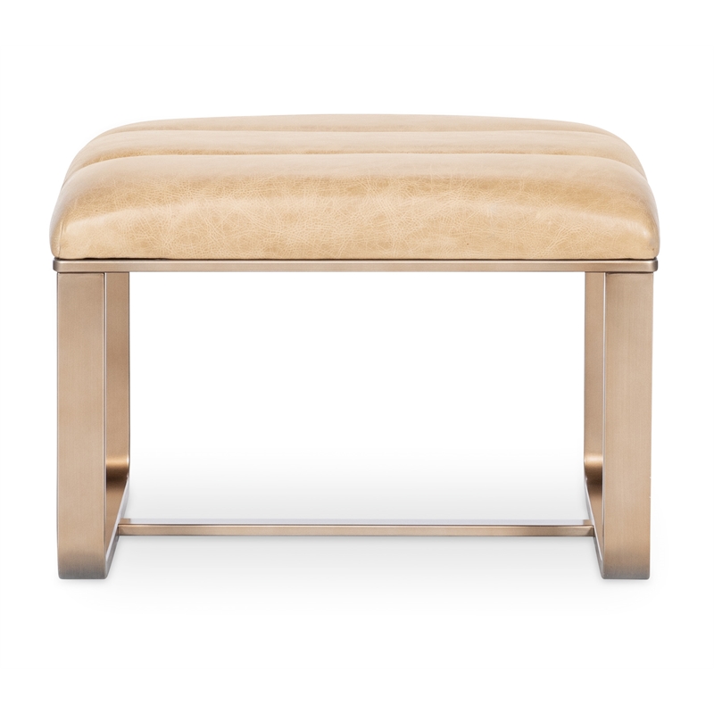Bowery Hill Metal Framed Ottoman with Gold Frame in Brown Leather