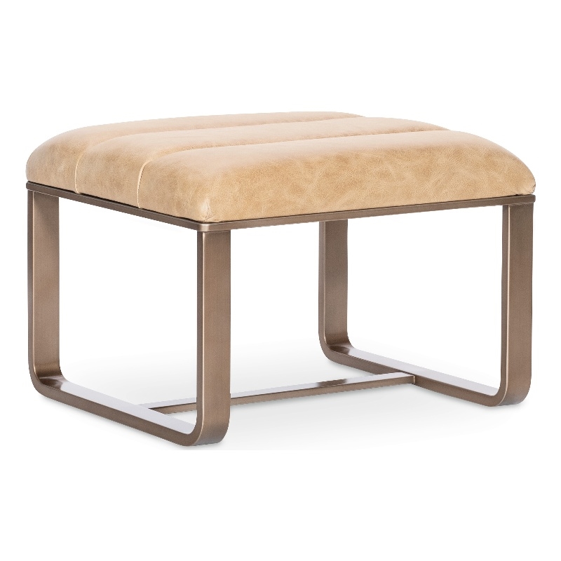 Bowery Hill Metal Framed Ottoman with Gold Frame in Brown Leather