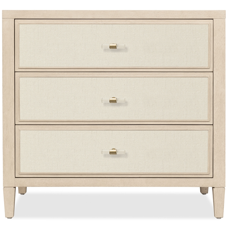 Bowery Hill 3-Drawer Nightstand with Fabric Fronts in Beige Wood