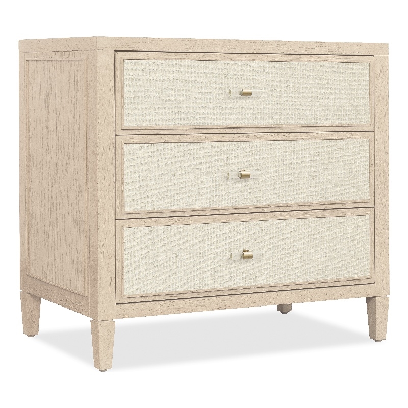 Bowery Hill 3-Drawer Nightstand with Fabric Fronts in Beige Wood