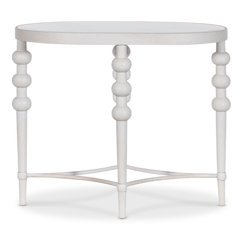 Bowery Hill Oval End Table with Beveled Glass in Cream Resin
