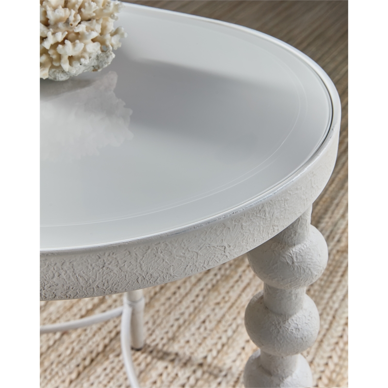 Bowery Hill Oval End Table with Beveled Glass in Cream Resin