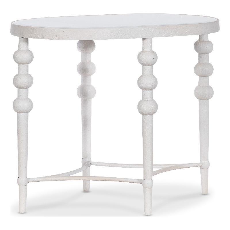 Bowery Hill Oval End Table with Beveled Glass in Cream Resin