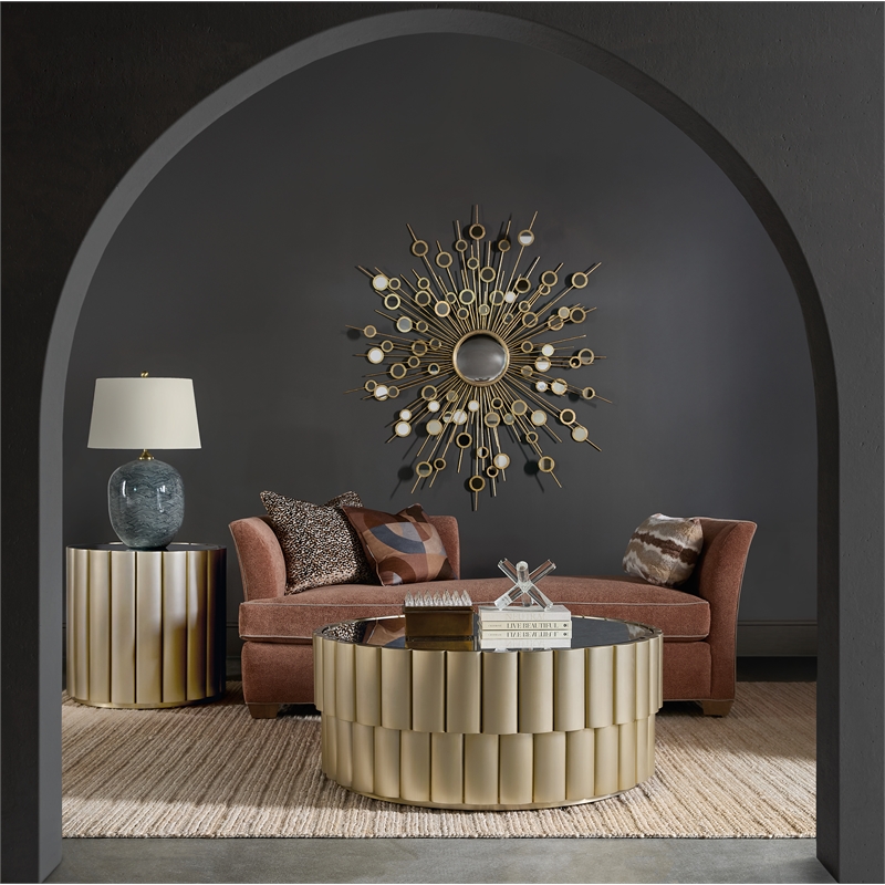 Bowery Hill Watch-Band End Table with Mirror Top in Gold Metal
