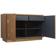 Bowery Hill Leather-Wrapped Hall Chest with Gold Accents in Brown