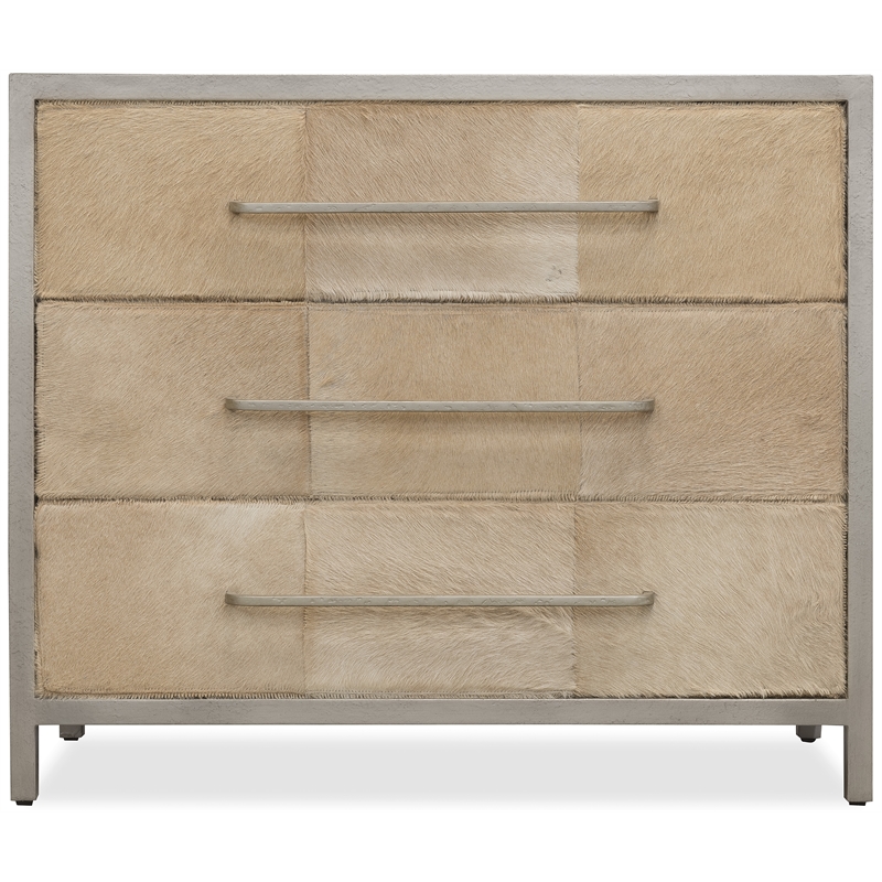 Bowery Hill Hair-on-Hide 3-Drawer Chest in Brown Leather Finish