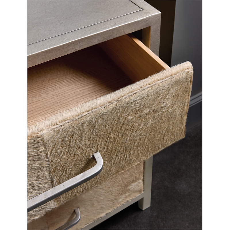 Bowery Hill Hair-on-Hide 3-Drawer Chest in Brown Leather Finish