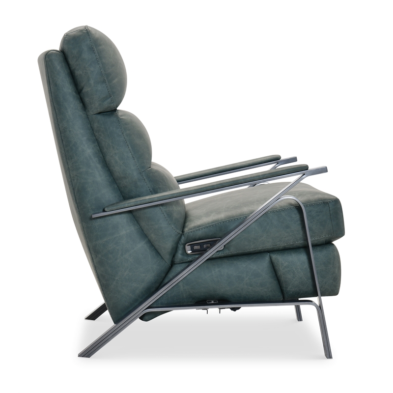 Bowery Hill Power Recliner with Power Headrest in Blue Leather