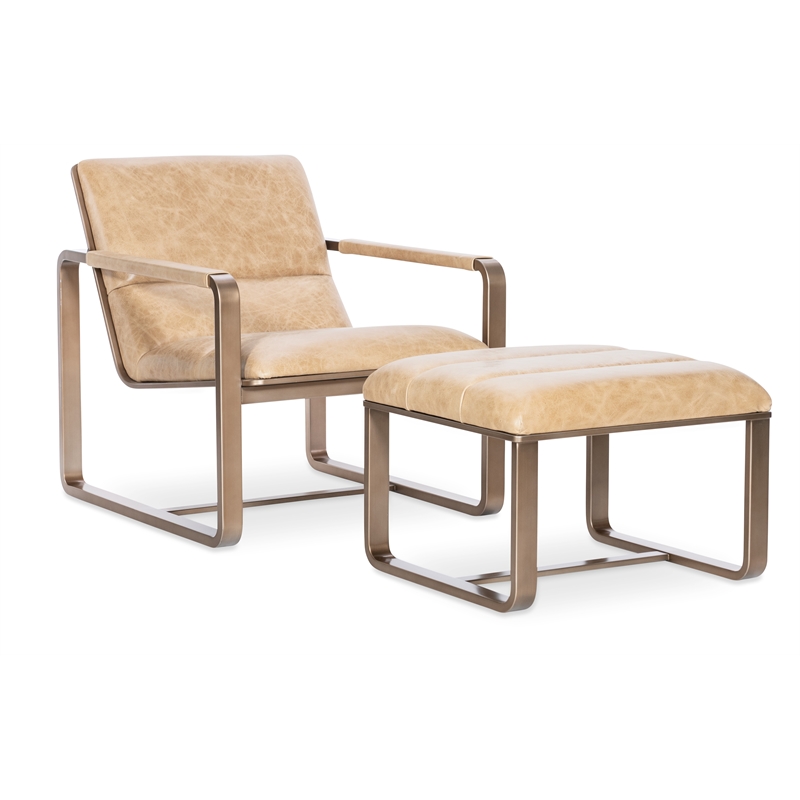 Bowery Hill Metal Framed Lounge Chair with Gold Frame in Brown