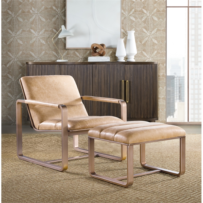Bowery Hill Metal Framed Lounge Chair with Gold Frame in Brown