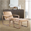 Bowery Hill Metal Framed Lounge Chair with Gold Frame in Brown