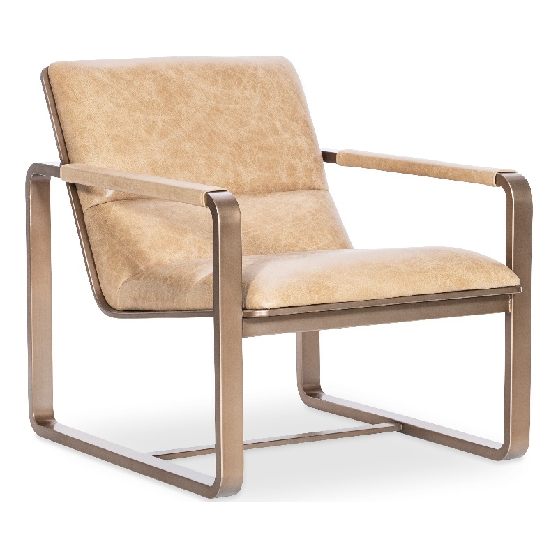 Bowery Hill Metal Framed Lounge Chair with Gold Frame in Brown