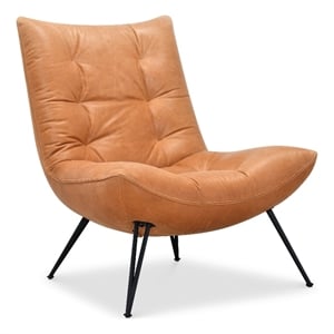 Bowery Hill Tufted Armless Accent Chair in Genuine Brown Leather