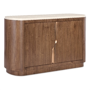 Bowery Hill Server with Honed Marble Top in Medium Wood Finish