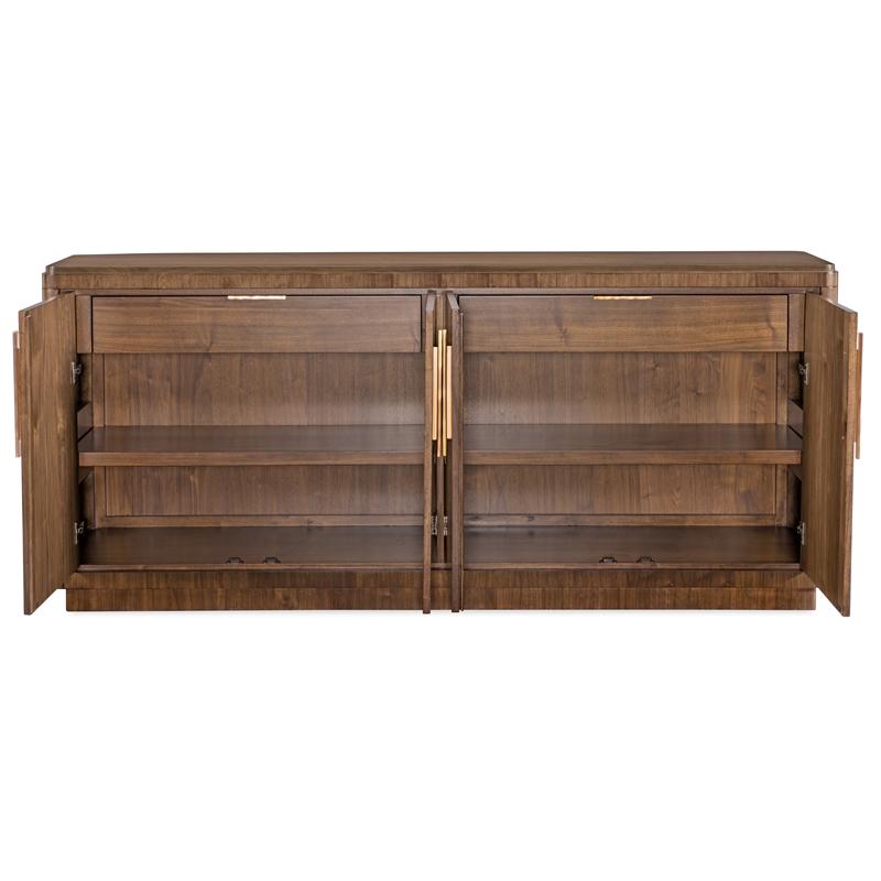 Bowery Hill 4-Door Buffet with Silverware Tray in Medium Wood