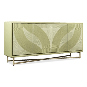 Bowery Hill Carved 4-Door Credenza with Gold Base in Green Finish