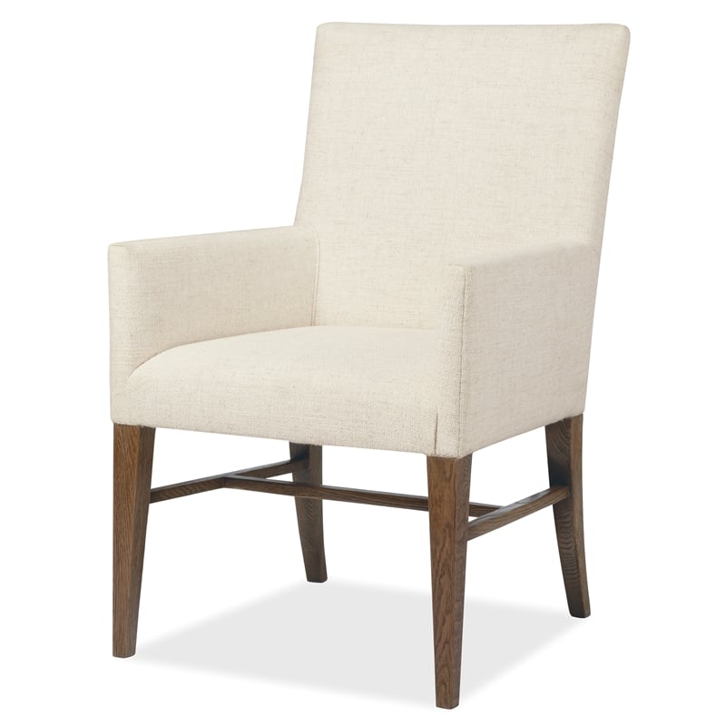 Bowery Hill Upholstered Arm Chair in Beige with Rustic Wood Frame