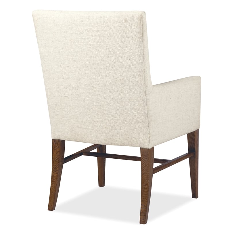 Bowery Hill Upholstered Arm Chair in Beige with Rustic Wood Frame