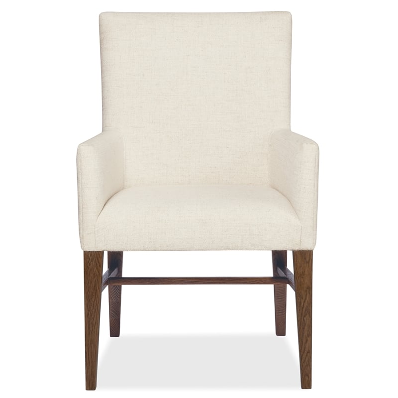 Bowery Hill Upholstered Arm Chair in Beige with Rustic Wood Frame