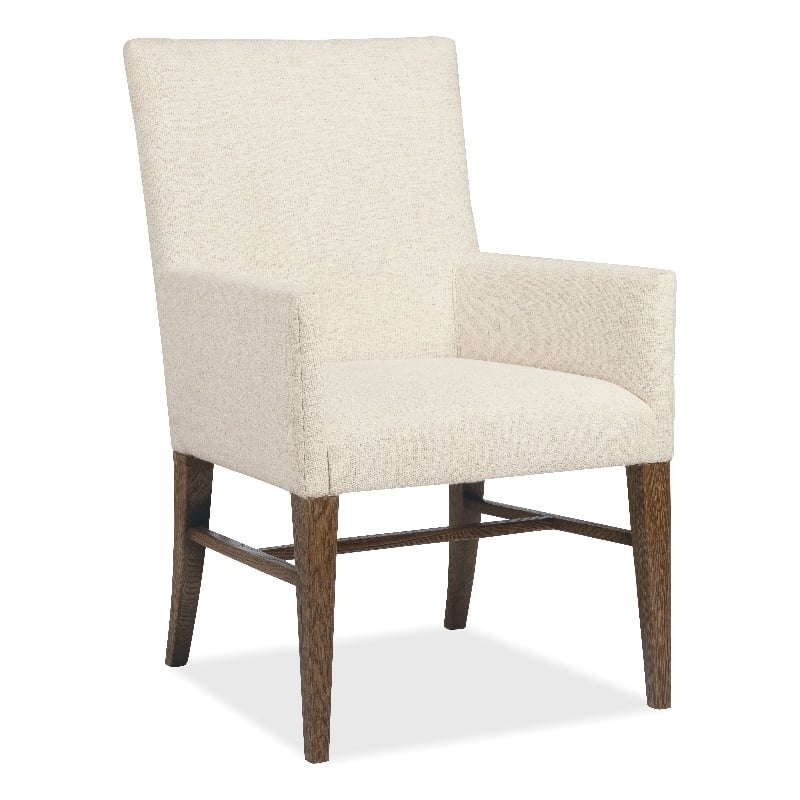 Bowery Hill Upholstered Arm Chair in Beige with Rustic Wood Frame