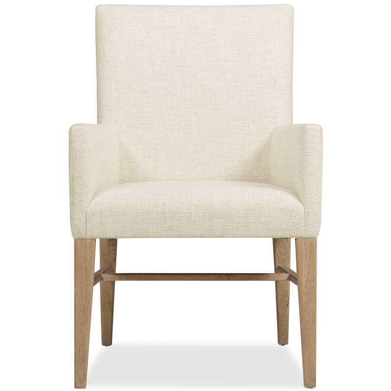 Bowery Hill Upholstered Dining Arm Chair in Beige with Oak Frame