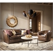Bowery Hill Barrel-Back Swivel Chair in Genuine Dark Brown Leather