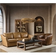 Bowery Hill Barrel-Back Swivel Chair in Genuine Dark Brown Leather