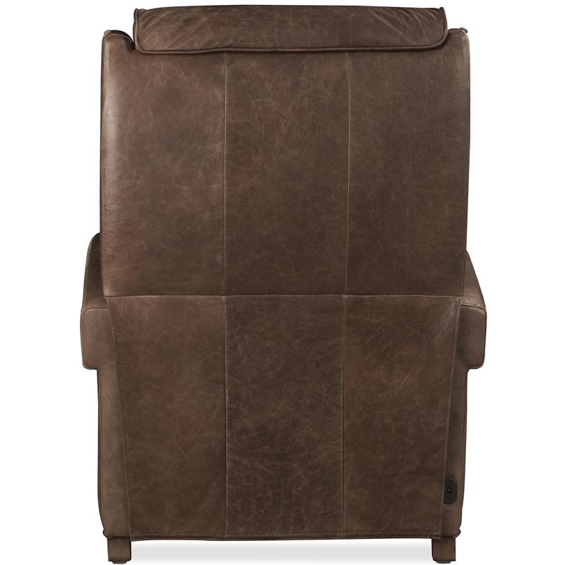 Bowery Hill Power Recliner with Nailhead Trim in Brown Leather