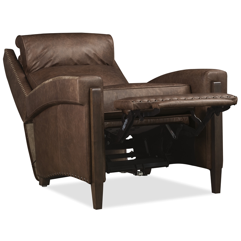 Bowery Hill Power Recliner with Nailhead Trim in Brown Leather