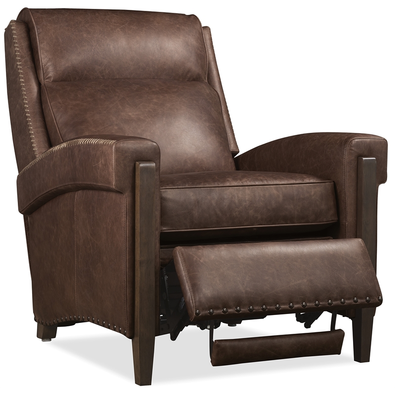 Bowery Hill Power Recliner with Nailhead Trim in Brown Leather